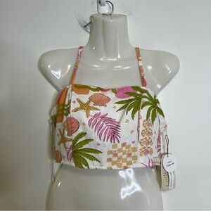◾️3/$25 Midnight Sky Linen Blend Costal Tropical Cropped Tank